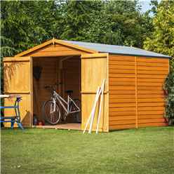 Installed 12ft X 8ft (3.59m X 2.39m) - Windowless Dip Treated Overlap - Apex Garden Shed - Double Doors - 11mm Solid Osb Floor Installation Included