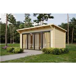 6m X 4m Sliding Door Pent Log Cabin - Double Glazing (68mm Wall Thickness)