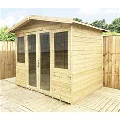 9ft X 8ft Pressure Treated Tongue & Groove Apex Summerhouse With Higher Eaves And Ridge Height + Overhang + Toughened Safety Glass + Euro Lock With Key + Super Strength Framing