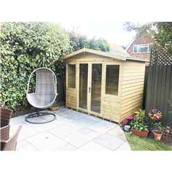 8ft x 6ft Pressure Treated Tongue & Groove Apex Summerhouse with Higher Eaves and Ridge Height + Overhang + Toughened Safety Glass + Euro Lock with Key + SUPER STRENGTH FRAMING