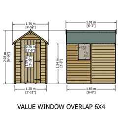 6ft X 4ft  (1.83m X 1.20m) - Super Value Overlap - Apex Wooden Garden Shed - Window - Single Door