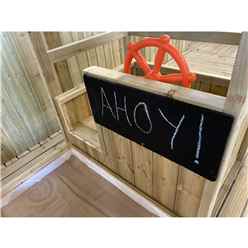 6FT x 3FT Pirate Ship and Sandpit Playhouse (includes Ship Steering Wheel, Chalk Board, 2 Bags of Sand and Pirate Flag)