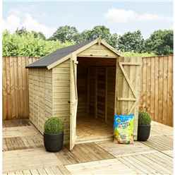 8ft X 6ft  Super Saver Windowless Pressure Treated Tongue & Groove Apex Shed + Double Doors + Low Eaves