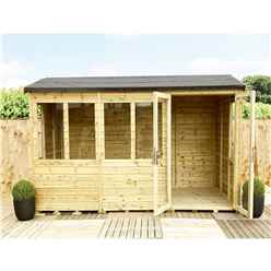 11ft X 6ft Reverse Pressure Treated Tongue & Groove Apex Summerhouse With Higher Eaves And Ridge Height + Toughened Safety Glass + Euro Lock With Key + Super Strength Framing
