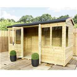 11ft X 8ft Reverse Pressure Treated Tongue & Groove Apex Summerhouse With Higher Eaves And Ridge Height + Toughened Safety Glass + Euro Lock With Key + Super Strength Framing