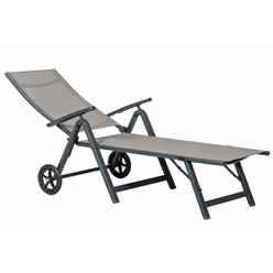 Taupe Wheeled Folding Sun Lounger - Anthracite Frame & Textylene  - Free Next Working Day Delivery (mon-Fri)