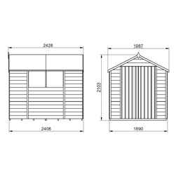 8ft X 6ft (2.4m X 1.9m) Double Doors Overlap Apex Wooden Garden Shed + 2 Windows - Modular