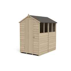 Installed 6ft X 4ft (1.8m X 1.3m)  Pressure Treated Overlap Apex Wooden Garden Shed With Single Door And 4 Window - Modular - Installation Included