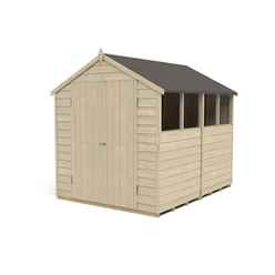 Installed 8ft X 6ft (2.4m X 1.9m) Pressure Treated Overlap Apex Wooden Garden Shed With Double Doors And 4 Windows - Modular - Installation Included