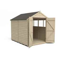 Installed 8ft X 6ft (2.4m X 1.9m) Pressure Treated Overlap Apex Wooden Garden Shed With Double Doors And 4 Windows - Modular - Installation Included