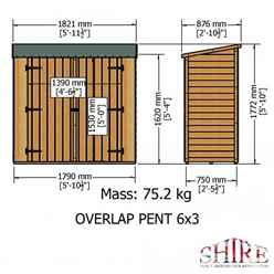 6ft x 3ft (1.8m x 0.9m) - PRESSURE TREATED - Value Overlap - Pent Garden Shed - Windowless - Double Doors