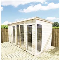 16ft X 8ft Combi Pent Summerhouse + Side Shed Storage - Pressure Treated Tongue & Groove With Higher Eaves And Ridge Height + Toughened Safety Glass + Euro Lock With Key + Super Strength Framing