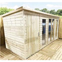 14ft X 7ft Combi Pent Summerhouse + Side Shed Storage - Pressure Treated Tongue & Groove With Higher Eaves And Ridge Height + Toughened Safety Glass + Euro Lock With Key + Super Strength Framing