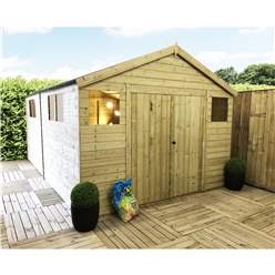 12ft X 10ft Premier Pressure Treated T&g Apex Workshop + 6 Windows + Higher Eaves & Ridge Height + Double Doors (12mm T&g Walls, Floor & Roof) + Safety Toughened Glass + Super Strength Framing