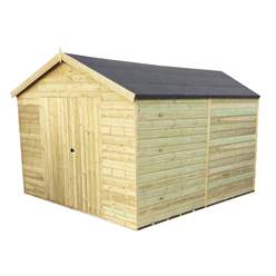 12ft X 14ft Premier Pressure Treated T&g Apex Workshop With Higher Eaves And Ridge Height Windowless And Double Doors (12mm T&g Walls, Floor & Roof) + Super Strength Framing
