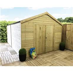13ft X 14ft Premier Pressure Treated T&g Apex Workshop With Higher Eaves And Ridge Height Windowless And Double Doors (12mm T&g Walls, Floor & Roof) + Super Strength Framing