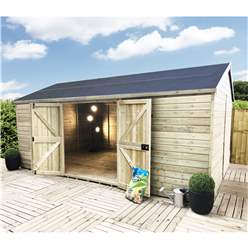 12ft X 8ft Windowless Reverse Premier Pressure Treated Tongue And Groove Apex Shed With Higher Eaves And Ridge Height Double Doors (12mm Tongue & Groove Walls, Floor & Roof) + Super Strength Framing