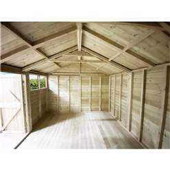 14ft X 8ft Windowless Reverse Premier Pressure Treated Tongue And Groove Apex Shed With Higher Eaves And Ridge Height Double Doors (12mm Tongue & Groove Walls, Floor & Roof) + Super Strength Framing