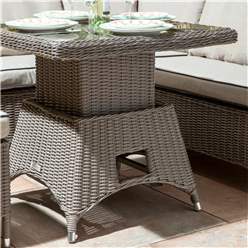 6 Seater Natural Stone Compact Rattan Weave Corner Dining Set - With Stools