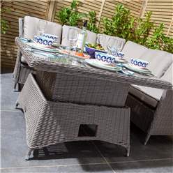 6 Seater Natural Stone Rattan Weave Corner Dining Set - With Benches