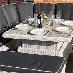 6 Seater Putty Grey Rattan Weave Corner Dining Set - With Benches
