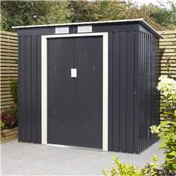 6ft x 4ft (2.01m x 1.21m) Double Door Metal Pent Shed - Dark Grey 
