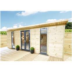 3m X 3m (10ft X 10ft) Executive Plus Insulated Pressure Treated Garden Office - Pvc French Doors And Windows - Increased Eaves Height - 64mm Insulated Walls, Floor And Roof + Free Installation