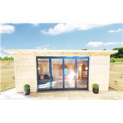 3m X 3m (10ft X 10ft) Deluxe Plus Insulated Pressure Treated Garden Office - Aluminium Fully Opening Bifold Doors - Increased Eaves Height - 64mm Insulated Walls, Floor And Roof + Free Installation