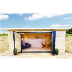 3m x 6m (10ft x 20ft) DELUXE PLUS Insulated Pressure Treated Garden Office - Aluminium Fully Opening BiFold Doors - Increased Eaves Height - 64mm Insulated Walls, Floor and Roof + Free Installation