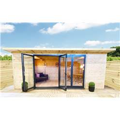 4m X 4m (13ft X 13ft) Deluxe Plus Insulated Pressure Treated Garden Office - Aluminium Fully Opening Bifold Doors - Increased Eaves Height - 64mm Insulated Walls, Floor And Roof + Free Installation
