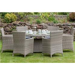 6 Seater - 7 Piece - Deluxe Rattan Elipse Oval Carver Dining Set - Table With 6 Carver Chairs Including Cushions - Free Next Working Day Delivery (mon-Fri)