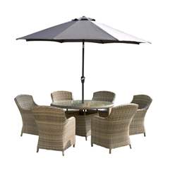 6 Seater - 7 Piece - Deluxe Rattan Round Imperial Dining Set - 110cm Table With 6 Imperial Chairs Including Cushions - Free Next Working Day Delivery (mon-Fri)
