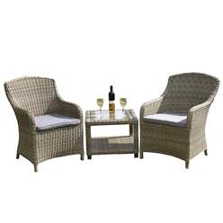 2 Seater - 3 Piece - Deluxe Rattan Imperial Companion Set - Side Table With 2 Imperial Chairs Including Cushion - Free Next Working Day Delivery (mon-Fri)
