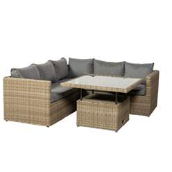 6 Seater - 4 Piece - Deluxe Rattan Corner Lounging Set With 1 Left Hand & Right Hand Sofa Bench, 1 Standard Corner Seat And Adjustable Height Table - Free Next Working Day Delivery (mon-Fri)