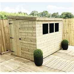 7ft X 6ft Reverse Pressure Treated Tongue & Groove Pent Shed With 3 Windows + Side Door + Safety Toughened Glass