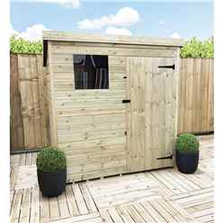 6ft X 3ft Pressure Treated Tongue & Groove Pent Shed With 1 Window + Single Door + Safety Toughened Glass