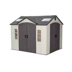10ft x 8ft Life Plus Double Entrance Plastic Apex Shed With Plastic Floor + 2 Windows + 1 Opening Window (3.05m x 2.43m)