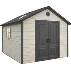 OOS - AWAITING RETURN TO STOCK DATE - 11ft x 16ft Life Plus Single Entrance Plastic Apex Shed with Plastic Floor + 4 Windows  (3.37m x 4.89m)
