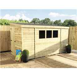 12ft X 4ft Reverse Pressure Treated Tongue & Groove Pent Shed + 3 Windows And Single Door + Safety Toughened Glass (please Select Left Or Right Panel For Door)