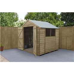 Installed 7ft X 7ft (2.2m X 2.1m) Pressure Treated Overlap Apex Wooden Garden Shed With Double Doors And 2 Windows - Modular - Installation Included