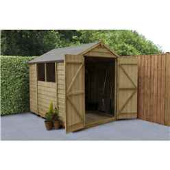 Installed 8ft X 6ft (2.4m X 1.9m) Pressure Treated Overlap Apex Wooden Garden Shed With Double Doors And 2 Windows - Modular - Installation Included (core)