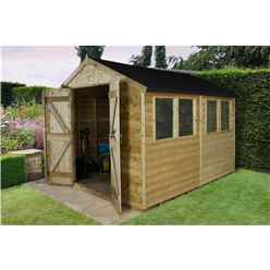 10ft X 8ft (3.10m X 2.63m) Pressure Treated Tongue And Groove Apex Wooden Shed With Double Doors And 4 Windows