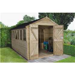 12ft X 8ft (3.71m X 2.63m) Pressure Treated Tongue And Groove Apex Wooden Shed With Double Doors And 6 Windows