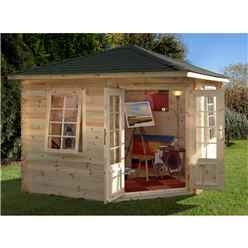 3m X 3m Corner Log Cabin With Double Doors And 2 Windows (28mm Wall Thickness) **includes Free Shingles**