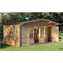 4.5m X 3.5m Log Cabin With Integrated Storage Shed And Overhang (34mm Wall Thickness) **includes Free Shingles**