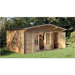 Installed 4.5m X 3.5m Log Cabin With Integrated Storage Shed And Overhang (34mm Wall Thickness) **includes Free Shingles** - Installation Included