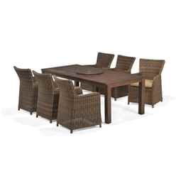 6 Seater Set Regancy Dining Set With Eucalyptus Table, Lazy Susan & 6 Rattan Carver Chairs - Free Next Working Day Delivery (mon-Fri)