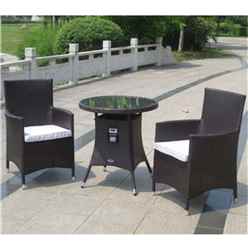 2 Seater Naples Bistro Set - 70cm Glass Top Table With 2 Carver Chairs Incl. Cushion - Free Next Working Day Delivery (mon-Fri)