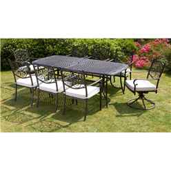 **oos** 8 Seater Versailles Rectangular Swivel Set - 214cm X 108cm Rectangular Table With 2 Swivel Chairs And 6 Stacking Chairs Incl. Cushions - Free Next Working Day Delivery (mon-Fri)