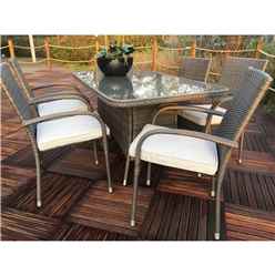 6 Seater Marlow Rectangular Dining Set - 150cm X 90cm Glass Top Table With 6 Stacking Chairs Incl. Cushions